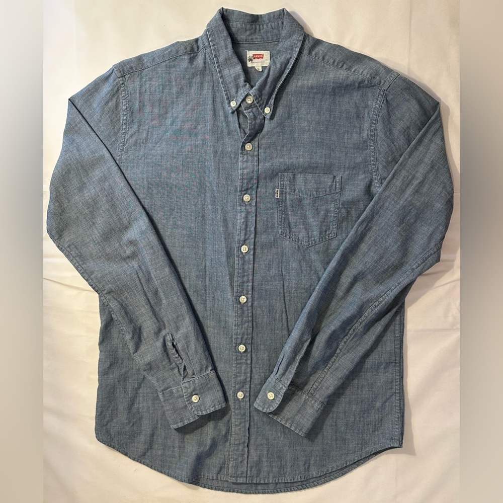 Levi's Strauss Mens Blue Chambray Button Down Work Midweight Long Sleeve Shirt L